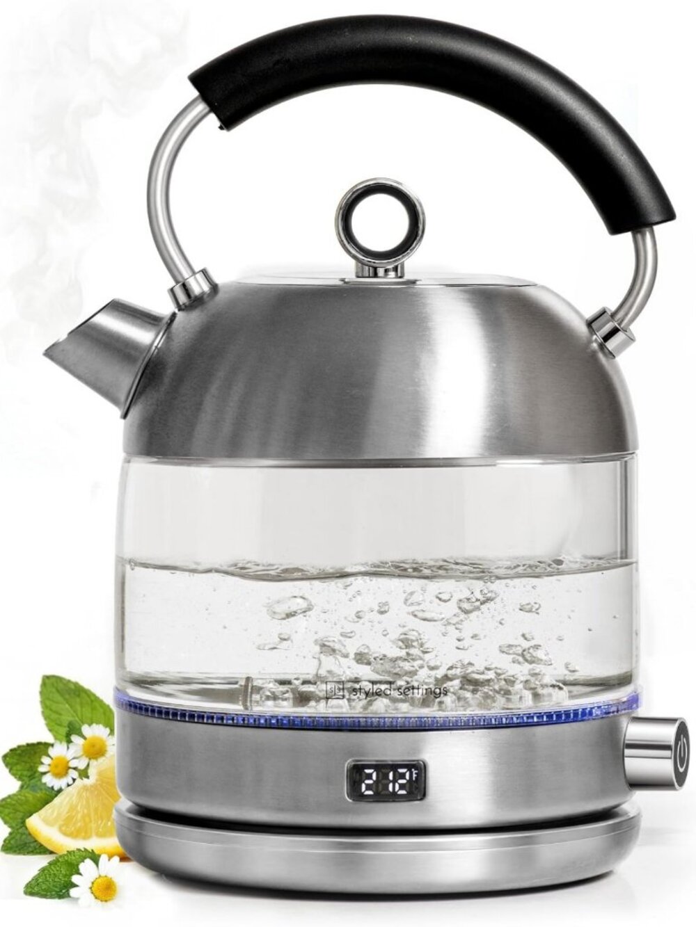 Stylish Glass Electric Kettle with Temperature Control - Sleek Silver Design